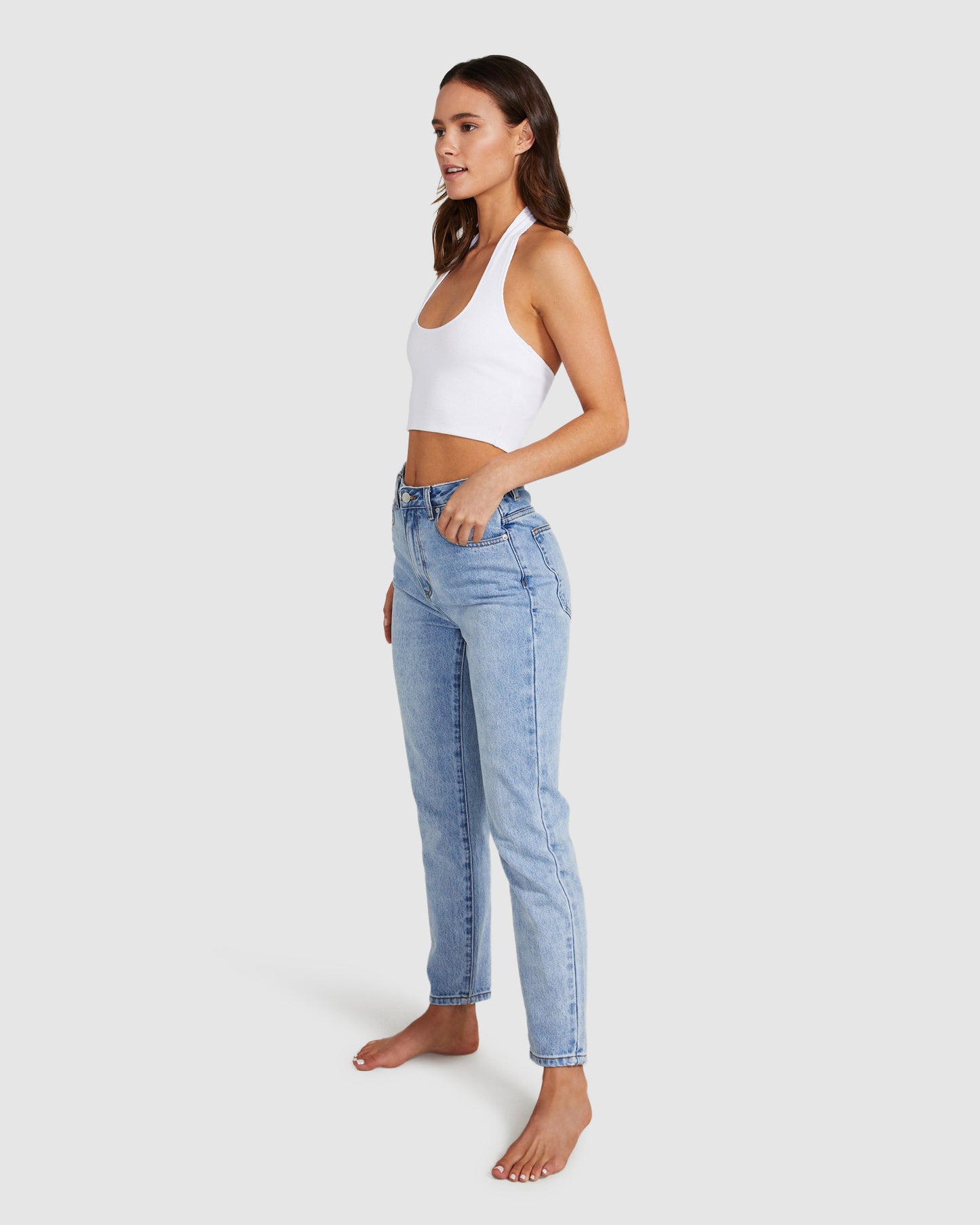 Halter Neck Rib Crop Top White