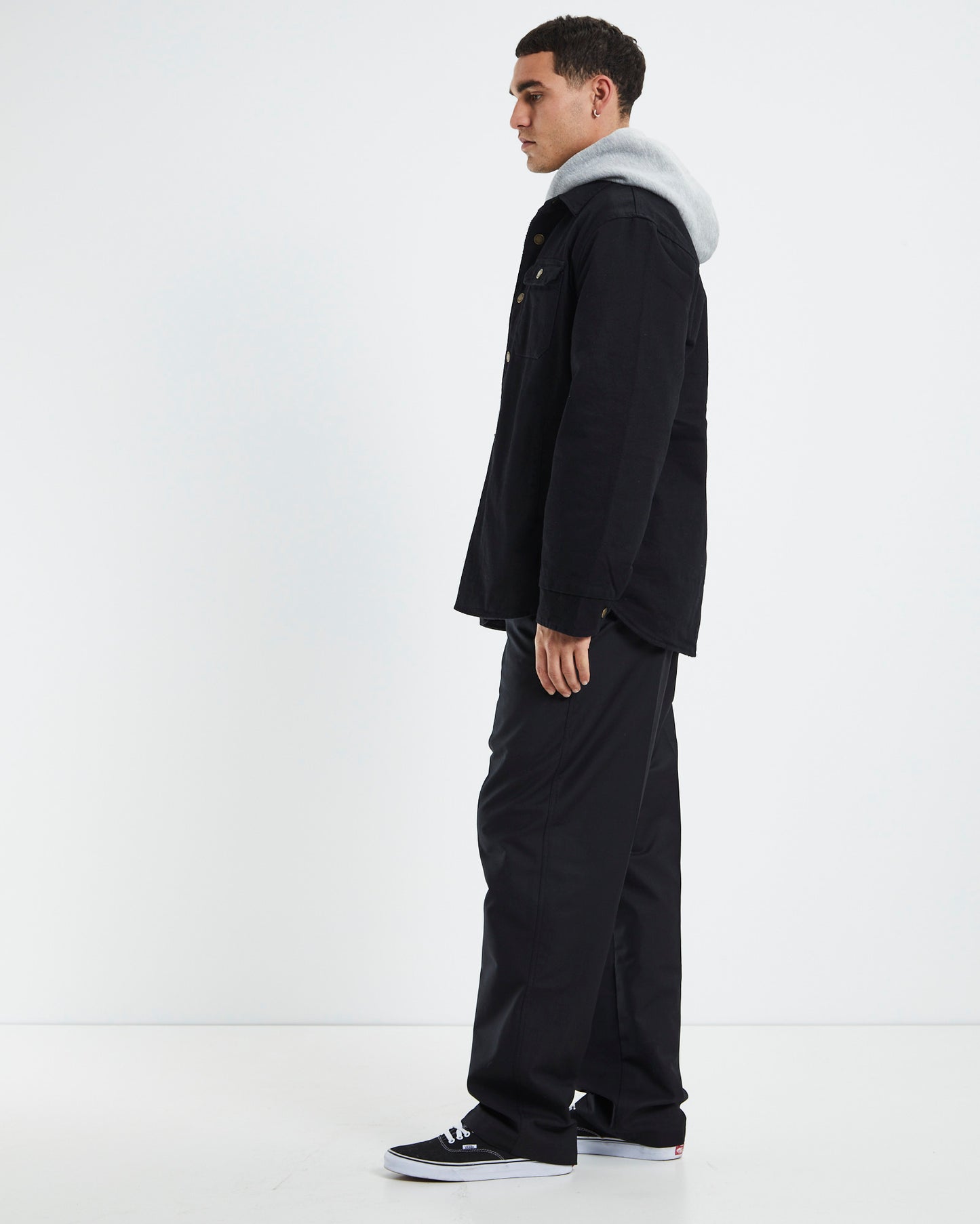 Men At Work Drill Shacket Black