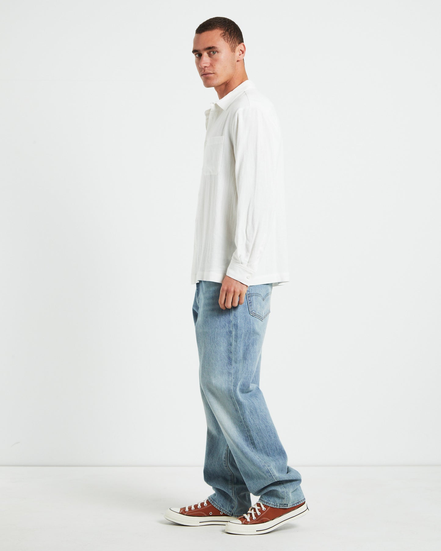Harrison Linen Long Sleeve Shirt in White