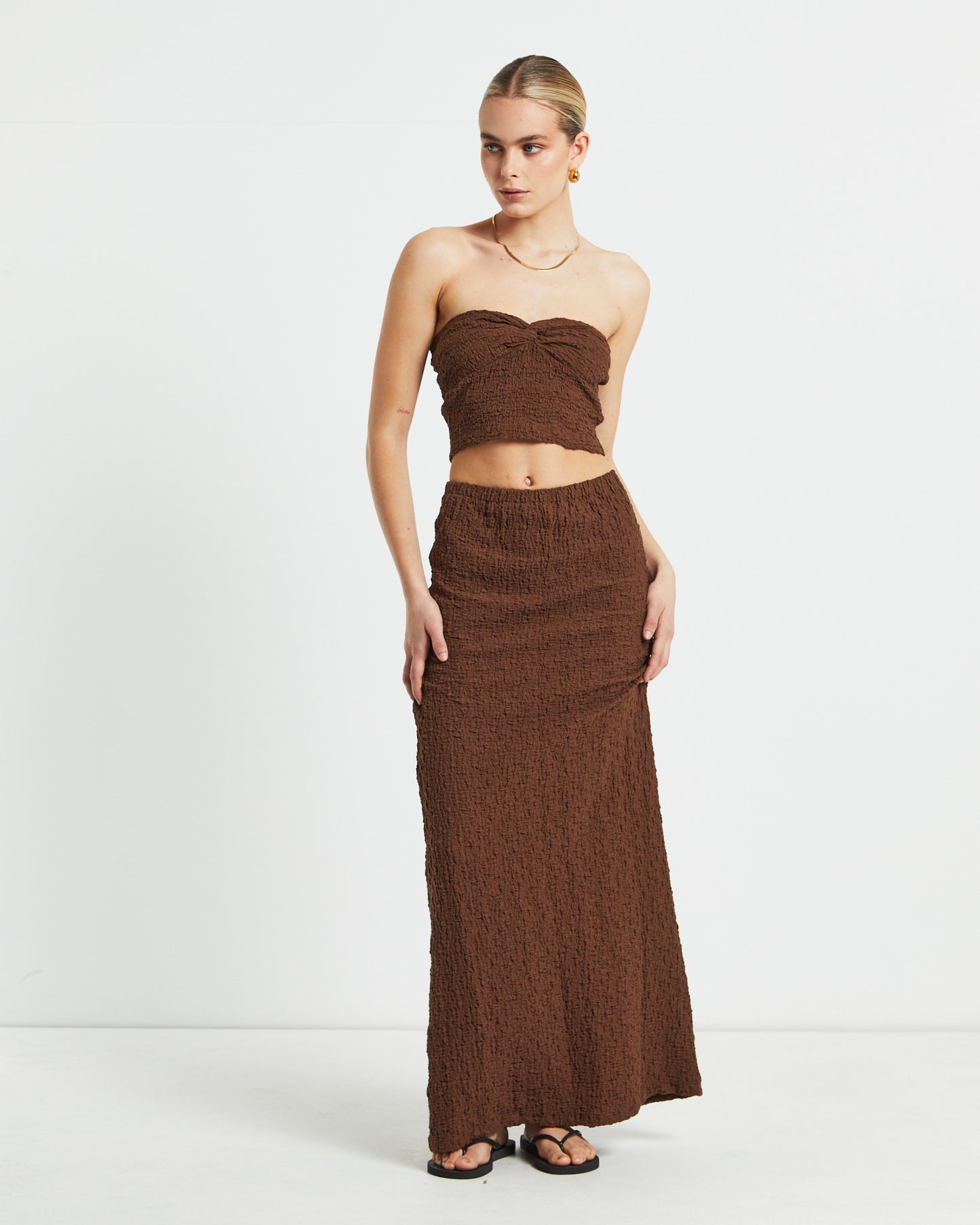Skyla Textured Maxi Skirt in Hazelnut