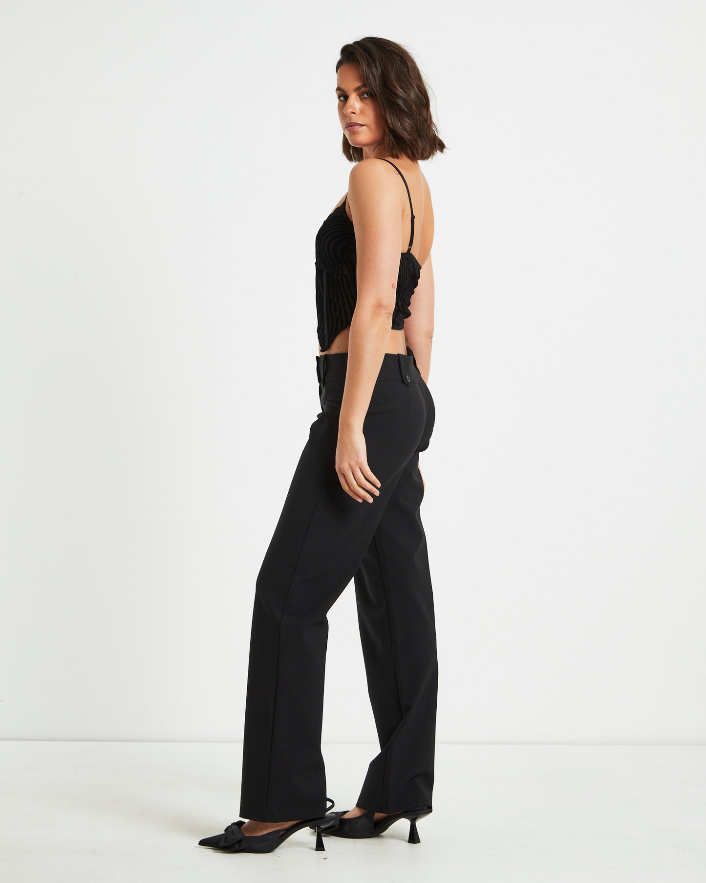 Ines Hook Front Devore Lace Cami Top in Black