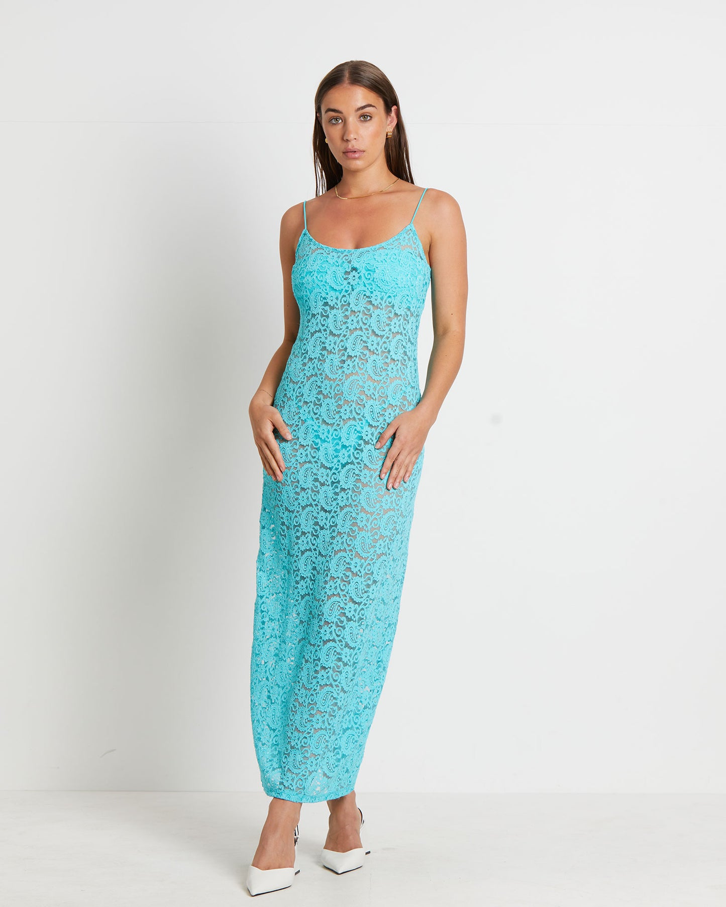 Zayla Lace Maxi Dress in Aqua Blue