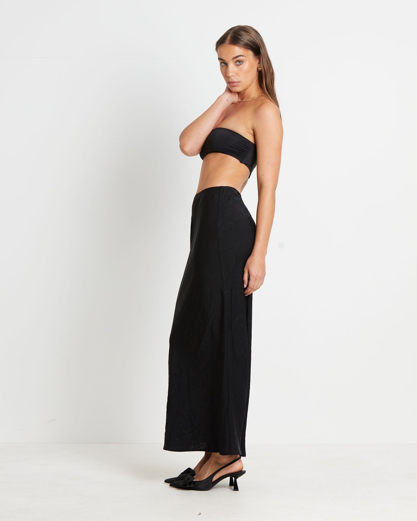Allegra Crinkle Satin Maxi Skirt in Black