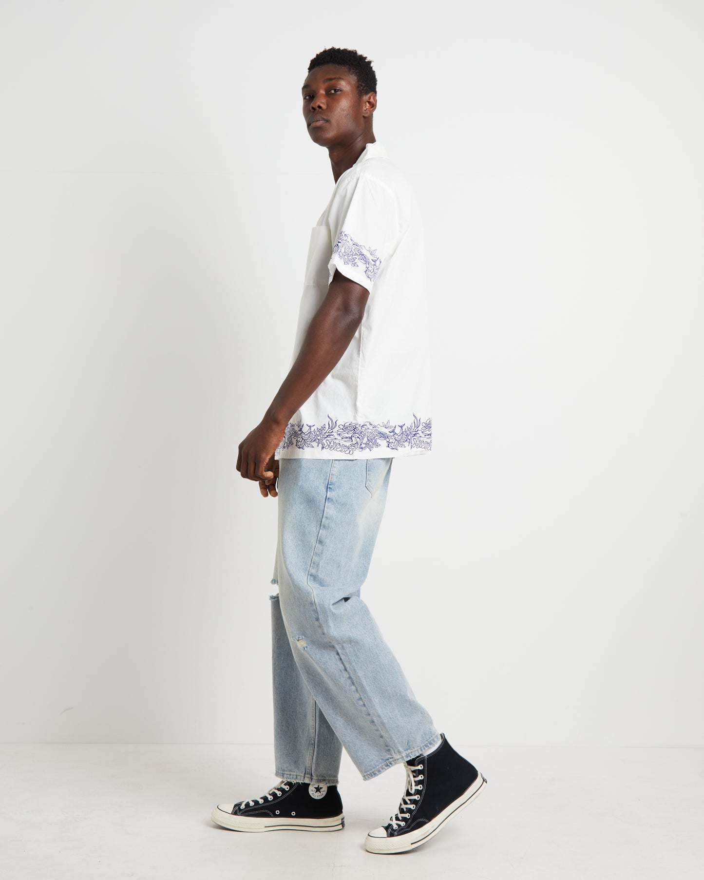 Precious Cosmos Short Sleeve Shirt in Washed White