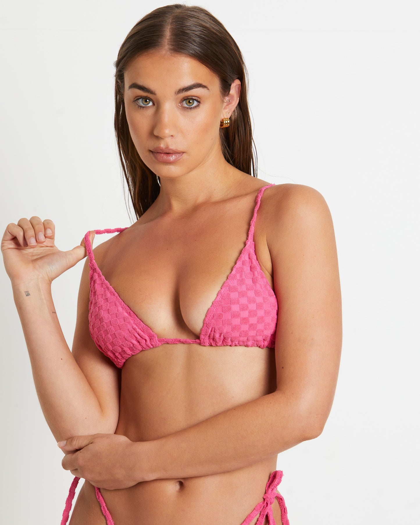 Check Mate Triangle Bikini Top in Raspberry Pink