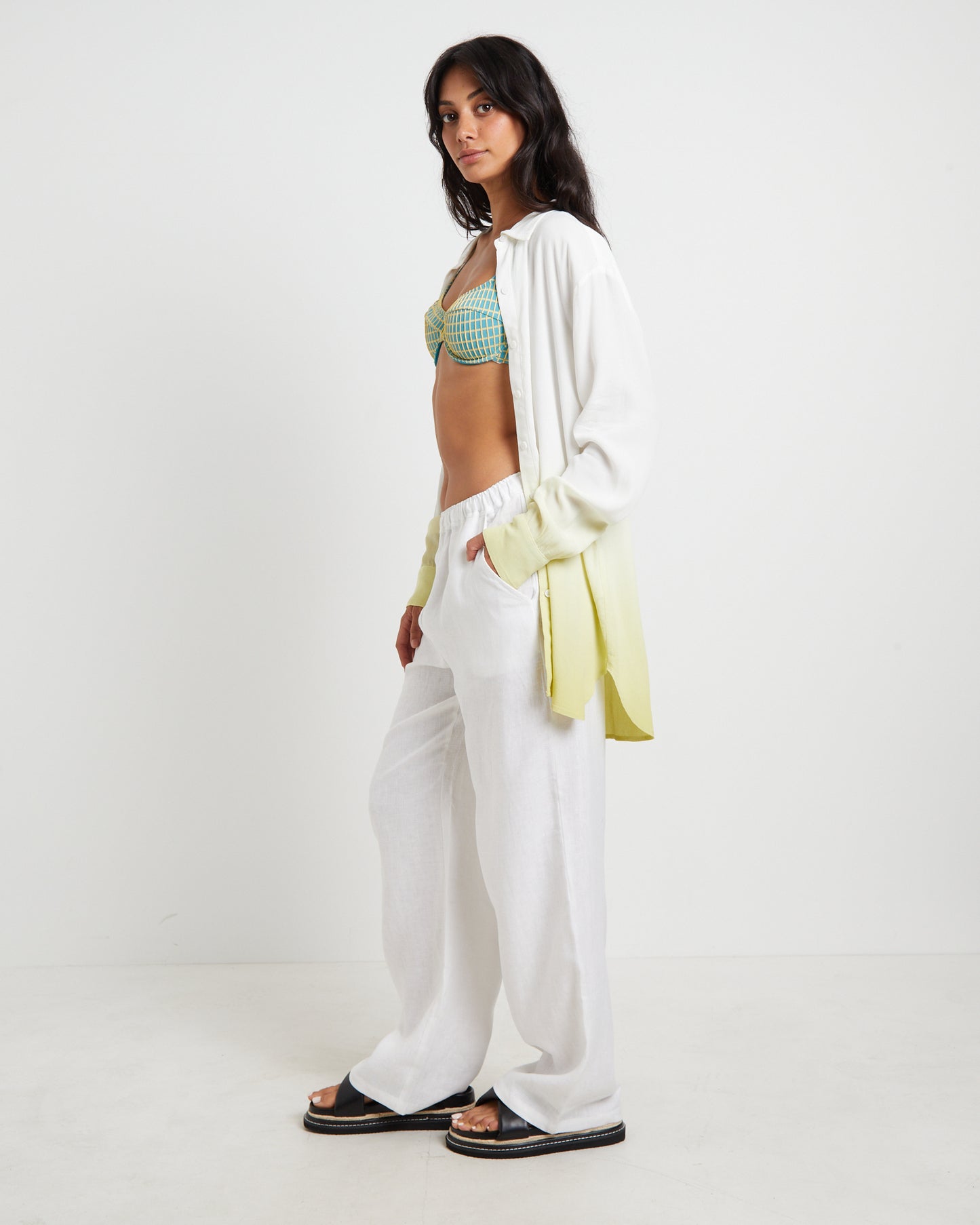 Rochelle Dip Dye Long Sleeve Shirt in Citrus Green