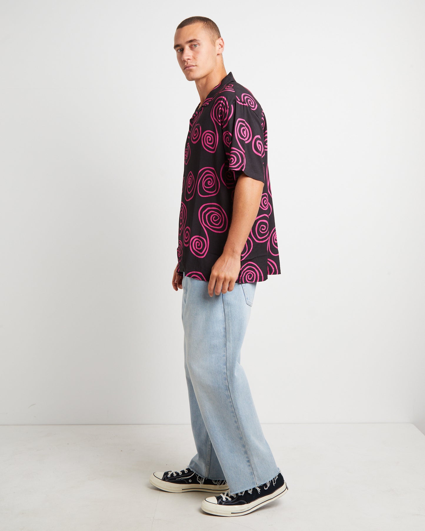 Hand Drawn S Short Sleeve Shirt in Black