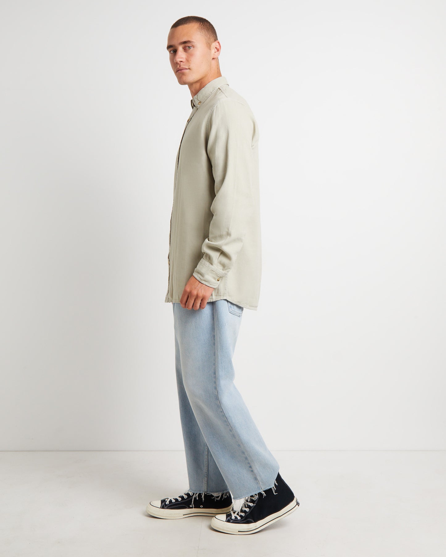 Men At Work Oxford Long Sleeve Shirt in Cement