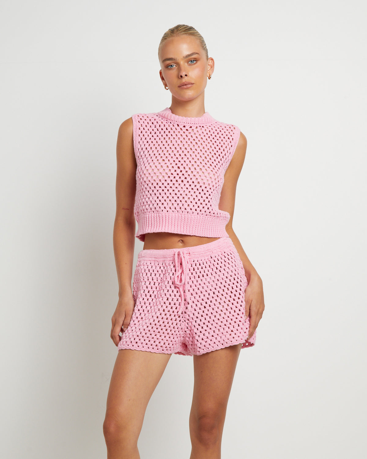 Isla Crochet Vest in Pink Pink