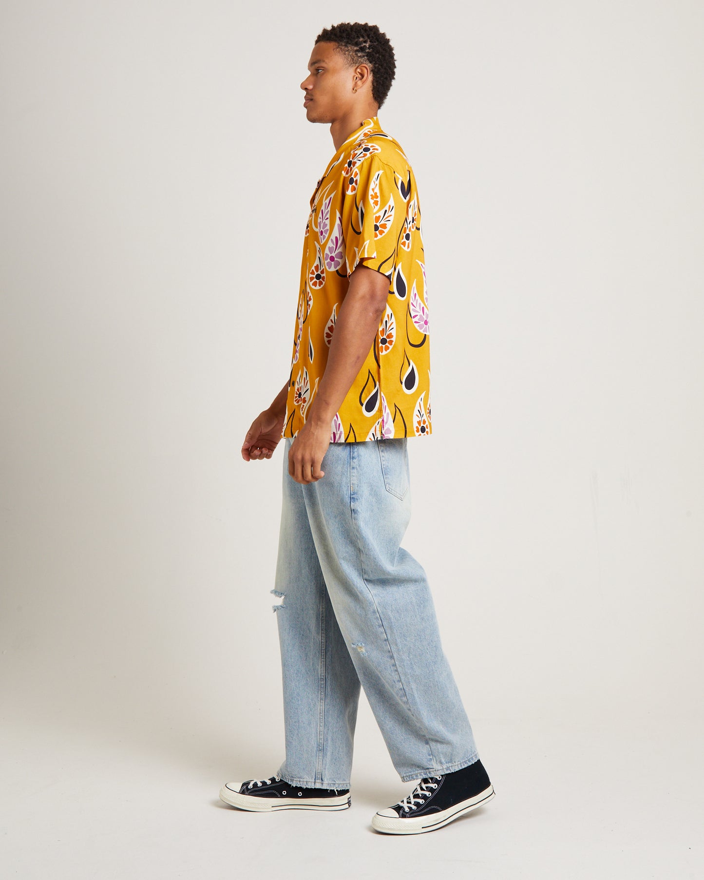 Paisley Tears Short Sleeve Shirt in Mustard