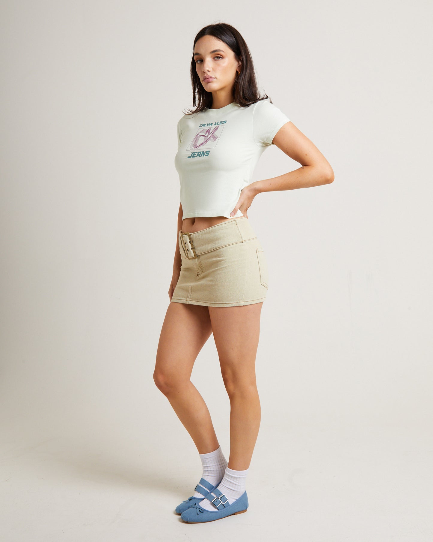 Hyper Real CK Y2K Fitted Tee in Canary Green