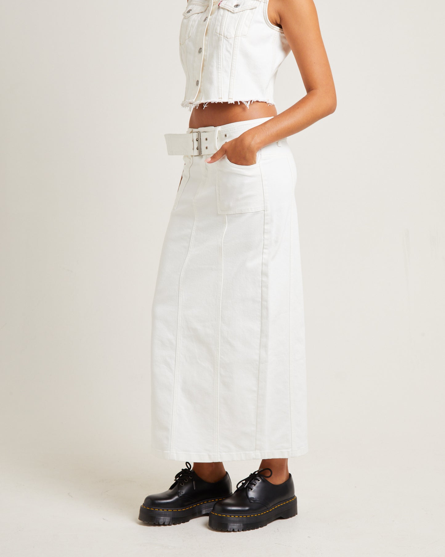 Billy Denim Maxi Skirt Vintage White