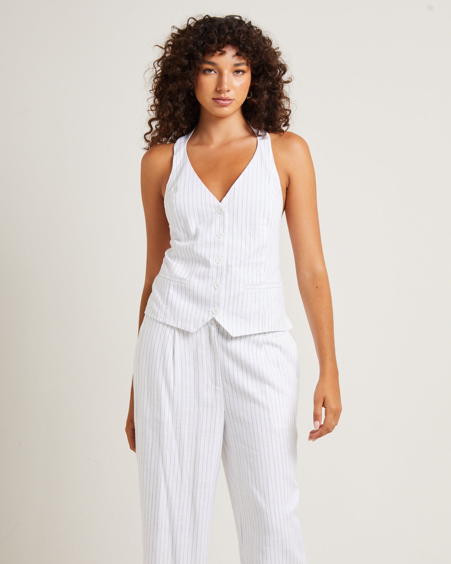 Peta Pin Stripe Halter Vest White