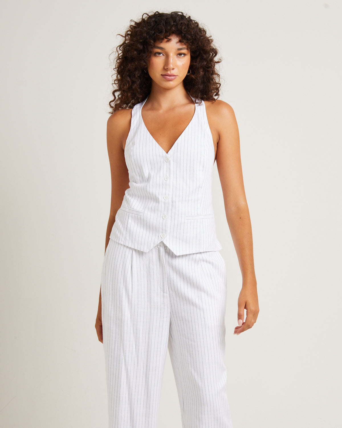 Peta Pin Stripe Halter Vest White WHITE PINSTRIPE