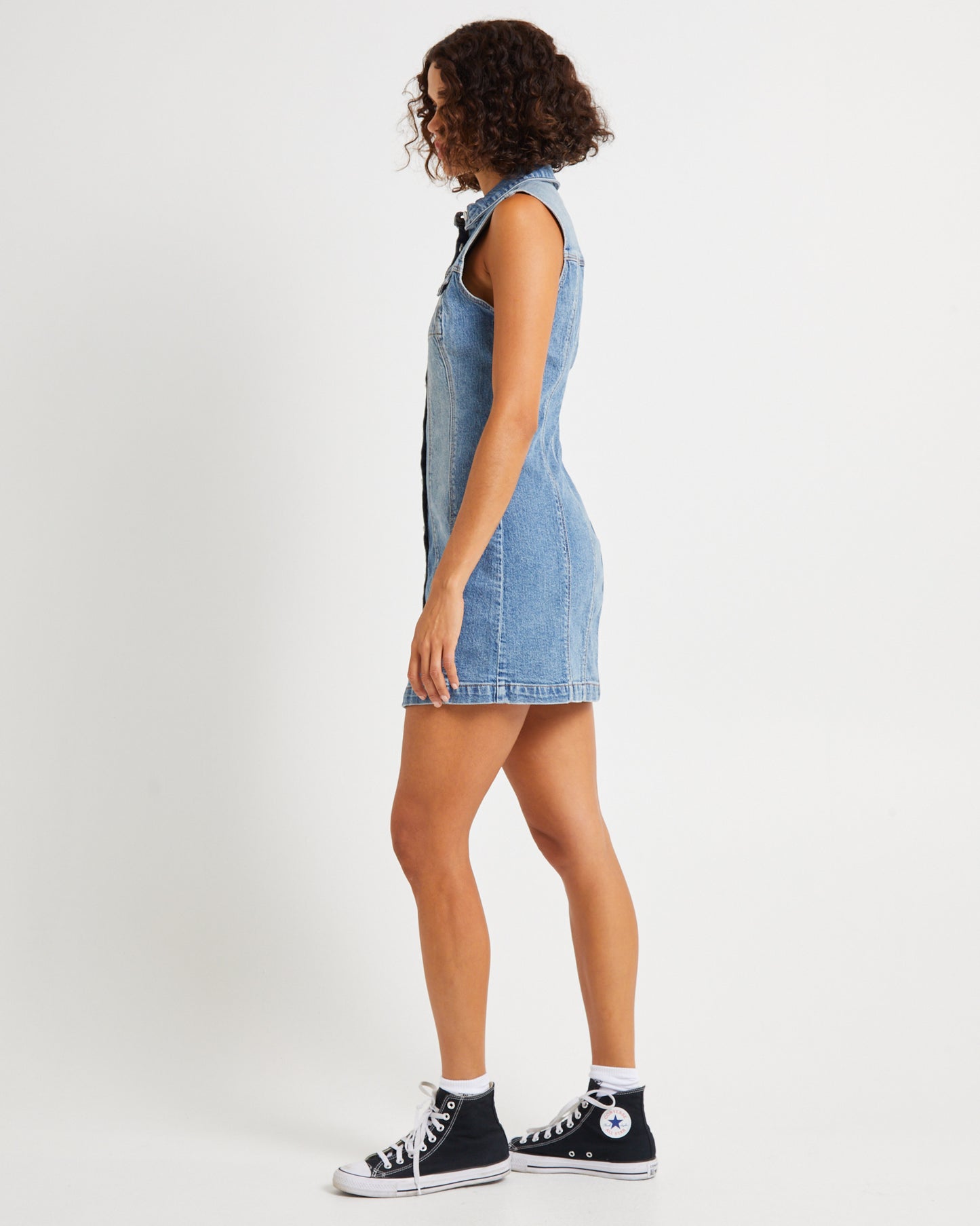 Button Up Denim Mini Dress Lula