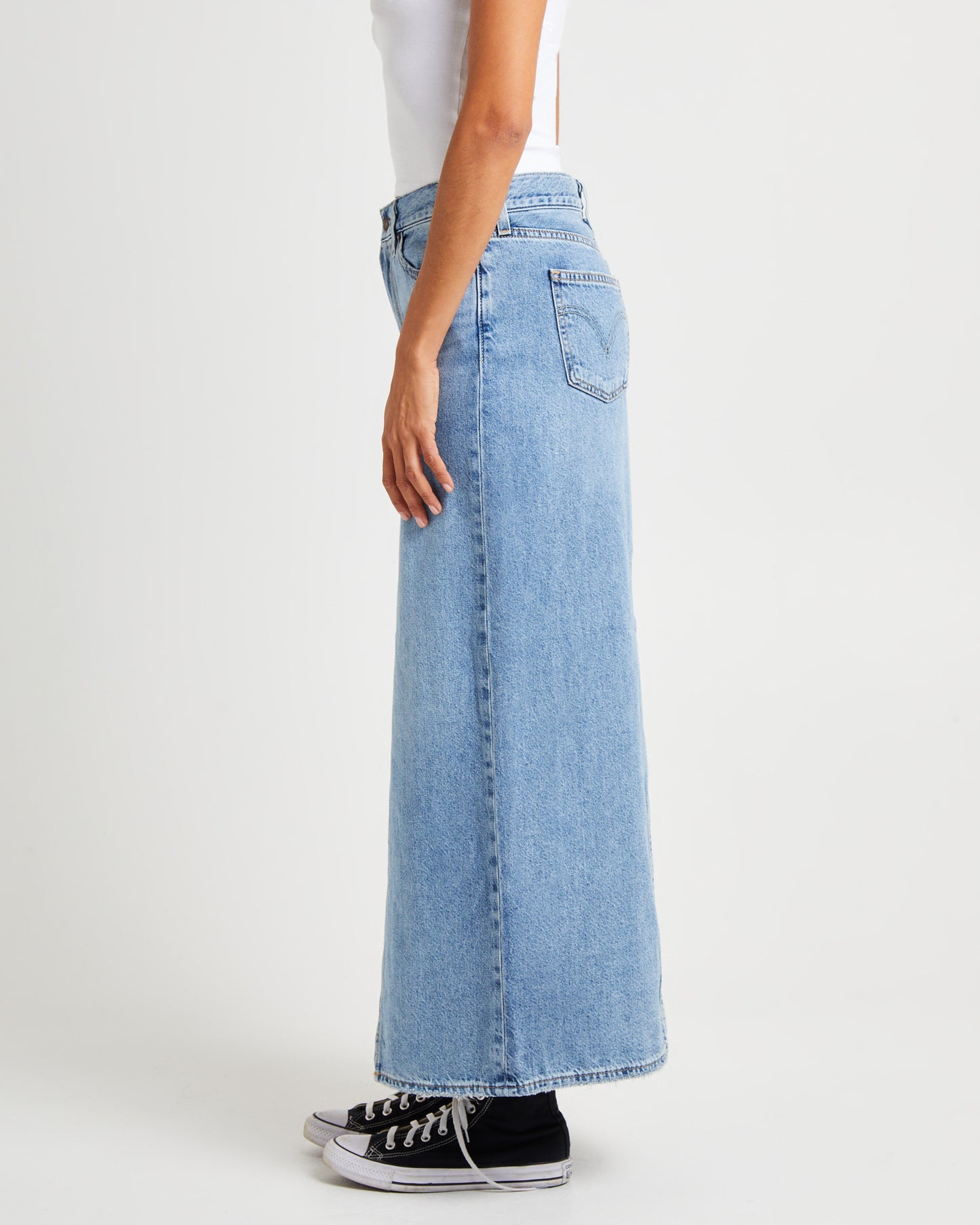 Ankle Column Denim Maxi Skirt Please Hold