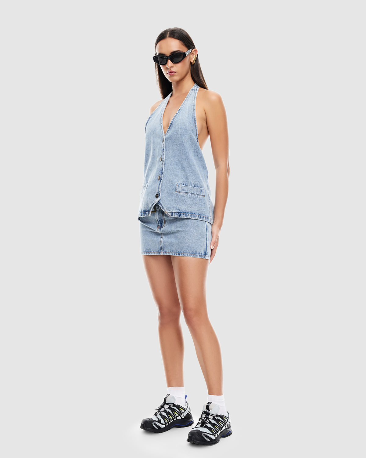 Hills Halter Denim Top WASHED BLUE