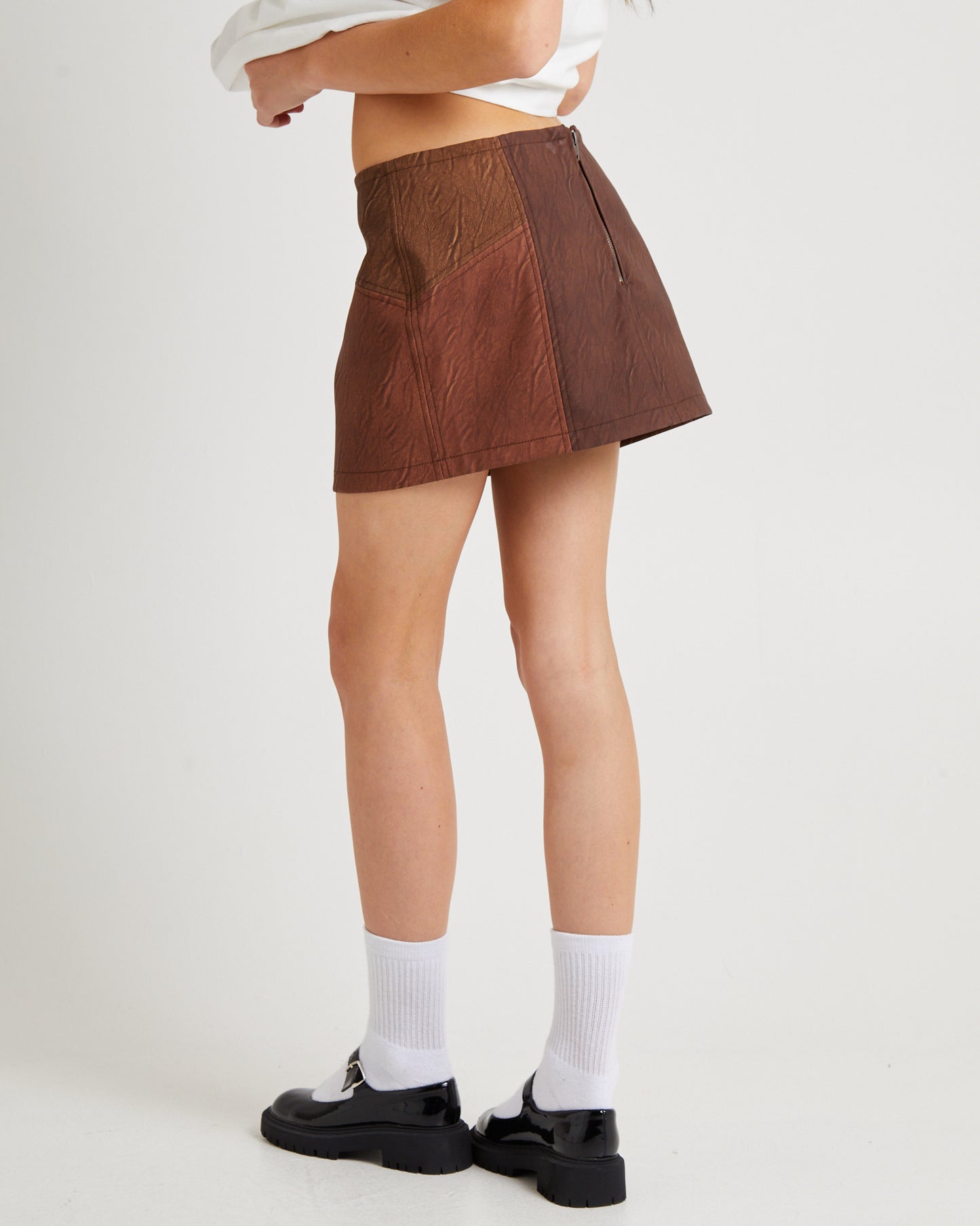 Splice PU Distressed Mini Skirt