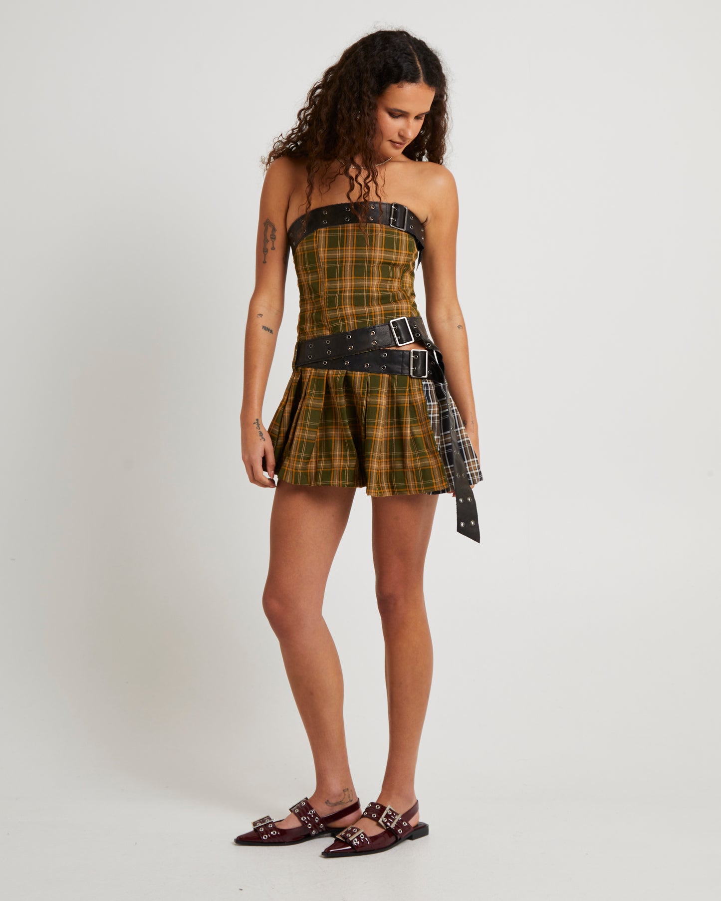 Kilt Mini Dress With Belts