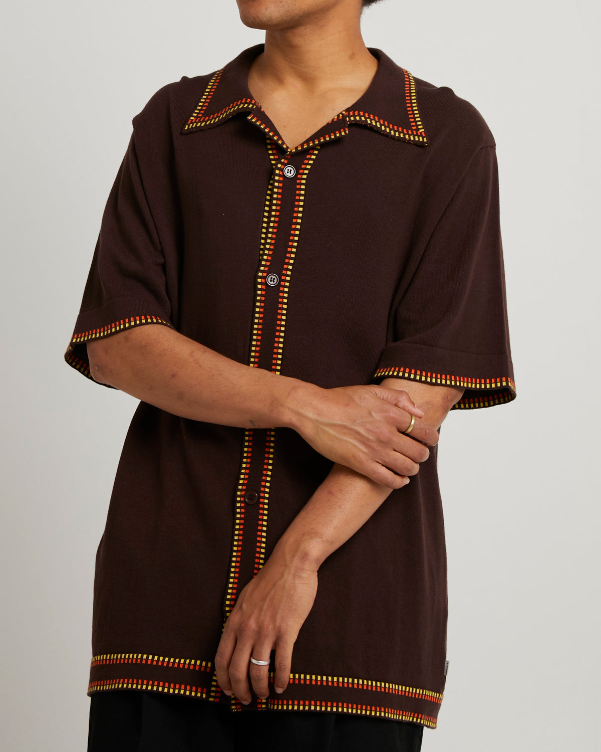 Dash Knit Bowler Short Sleeve Shirt BROWN