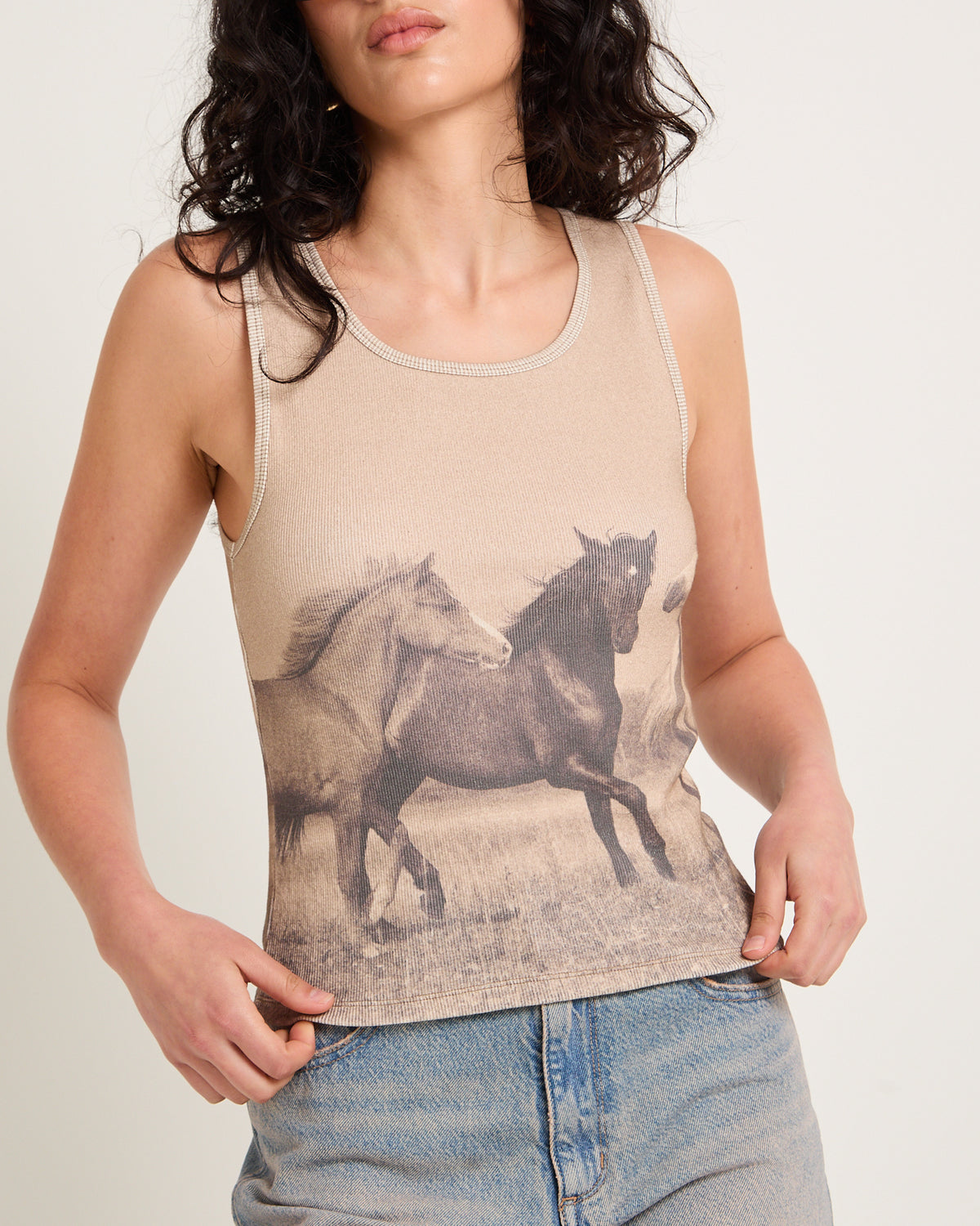 Horse Muse Rib Tank WHT/BLK