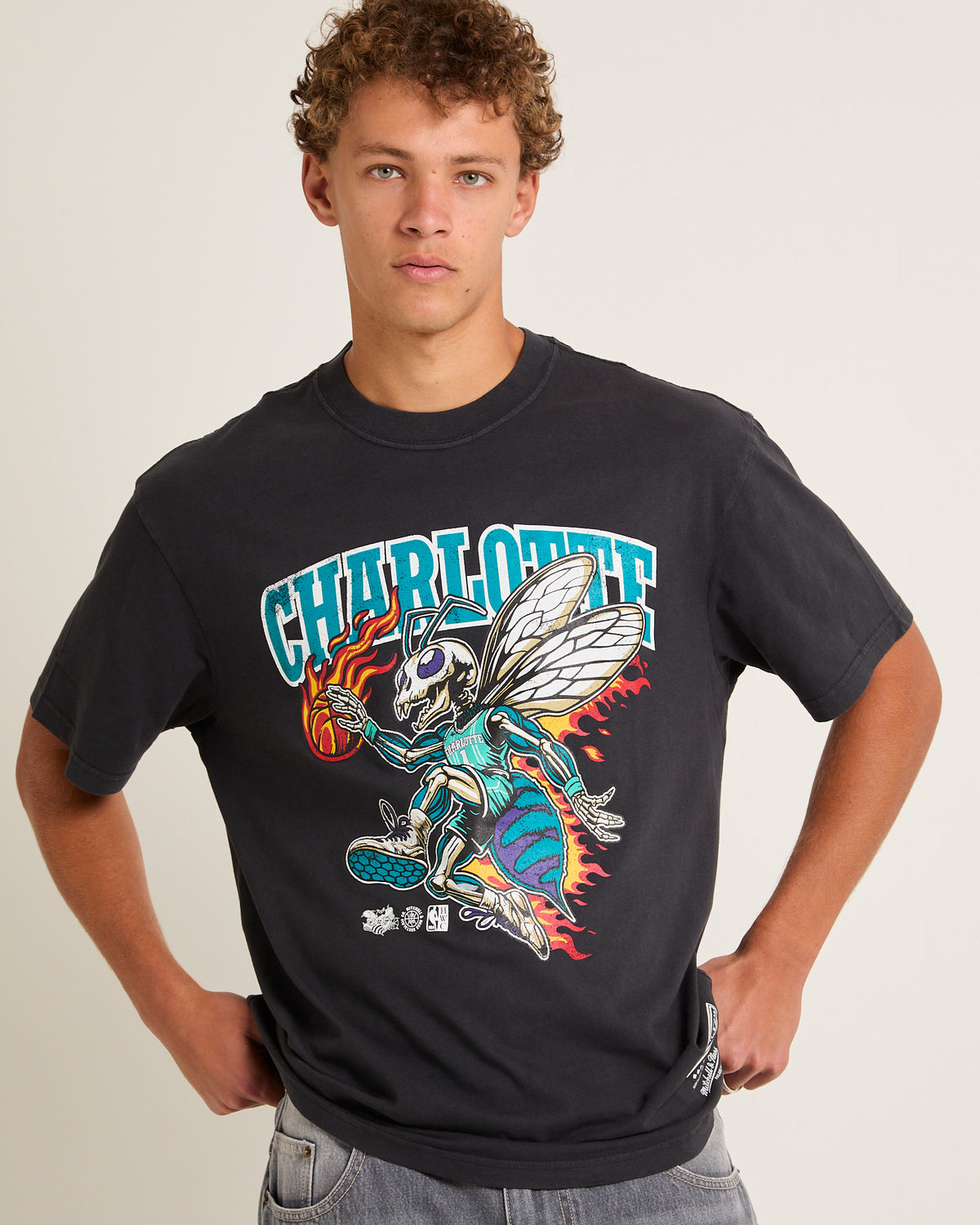 On Fire Charlotte Hornets T-Shirt OVERDYED BLACK