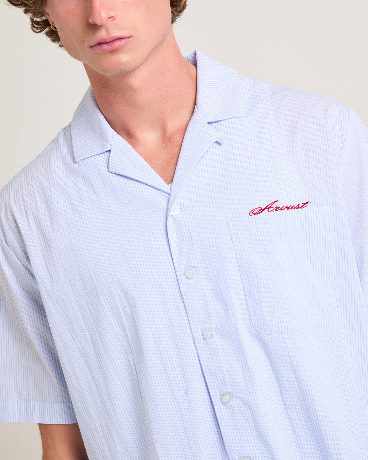 Box Striped Short Sleeve Shirt WHITE