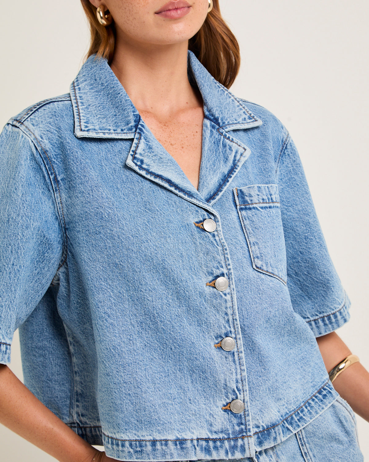 Cropped Resort Shorts Sleeved Denim Shirt RADIO