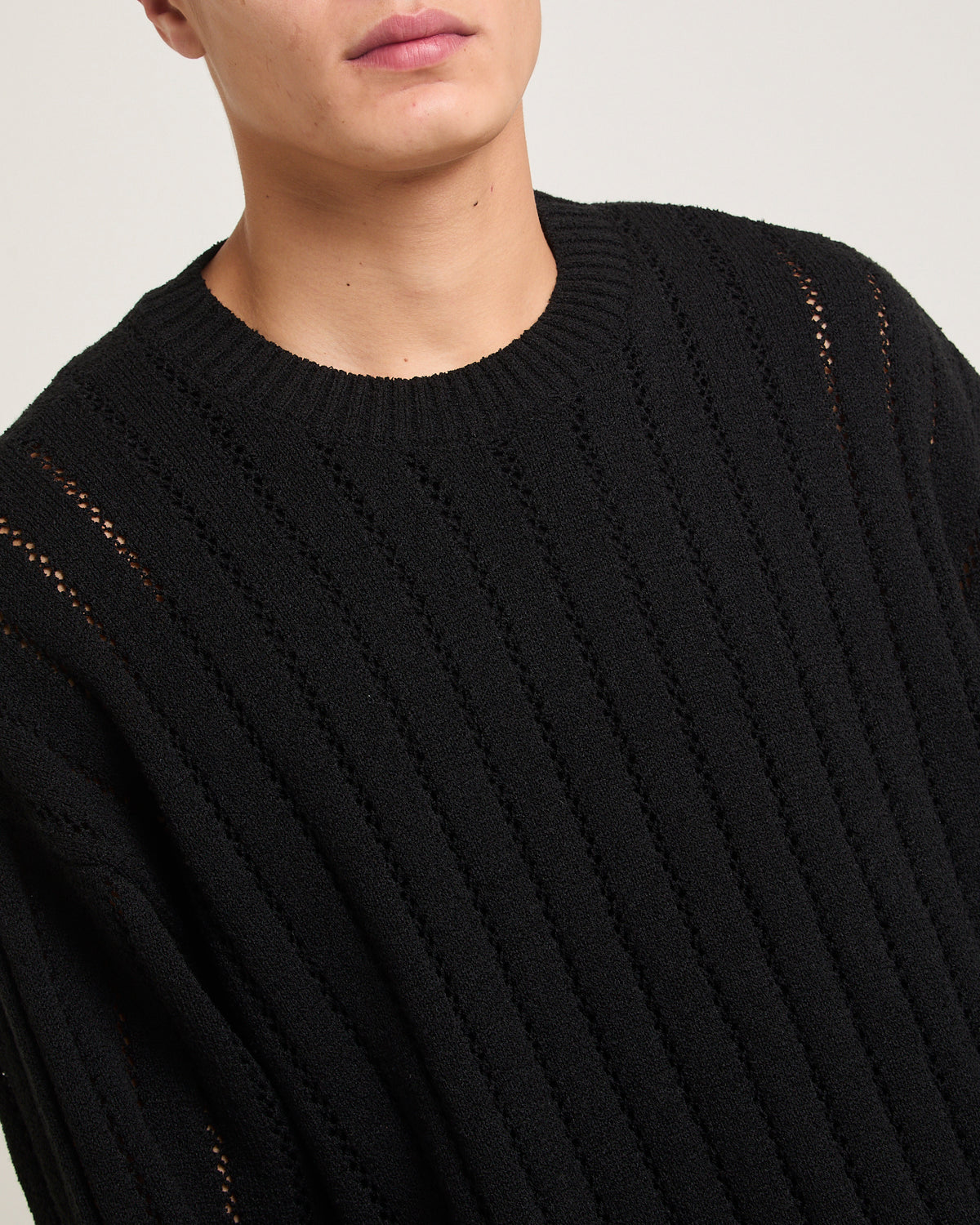 Manual Knit Crew Jumper BLACK