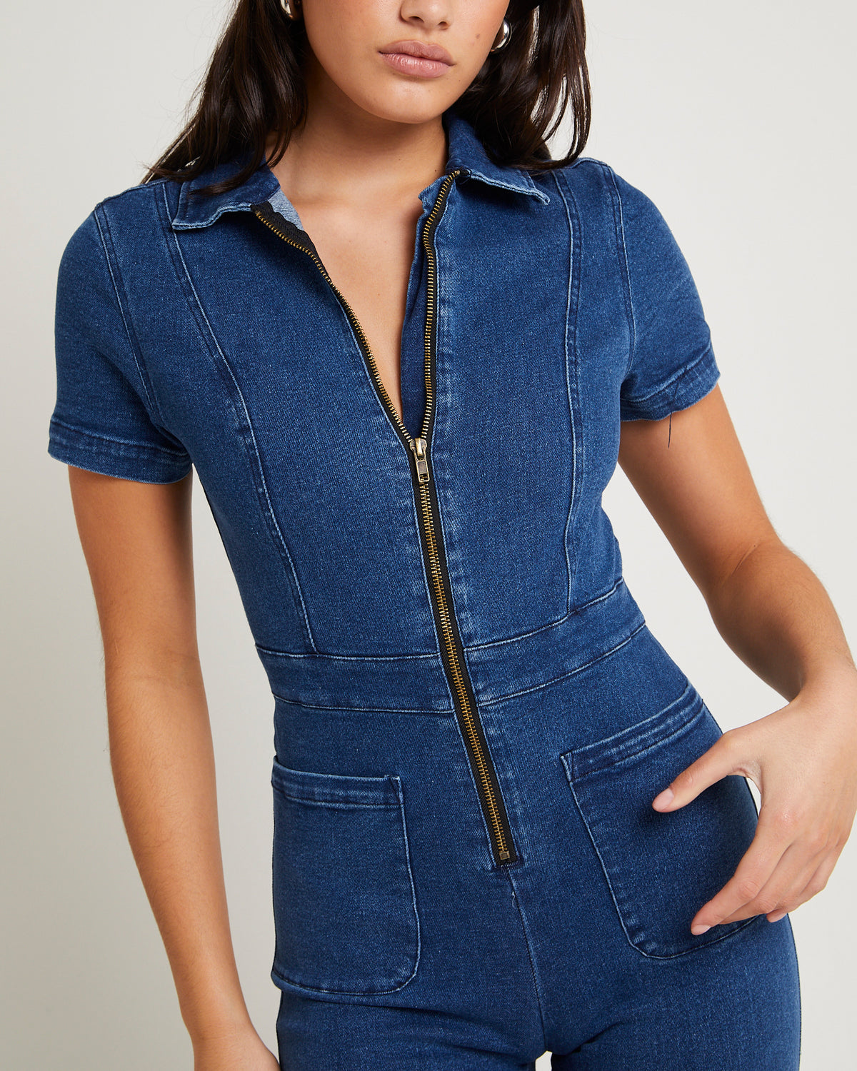 Nikki Petite Maxi Denim Boiler Suit MIDNIGHT BLUE