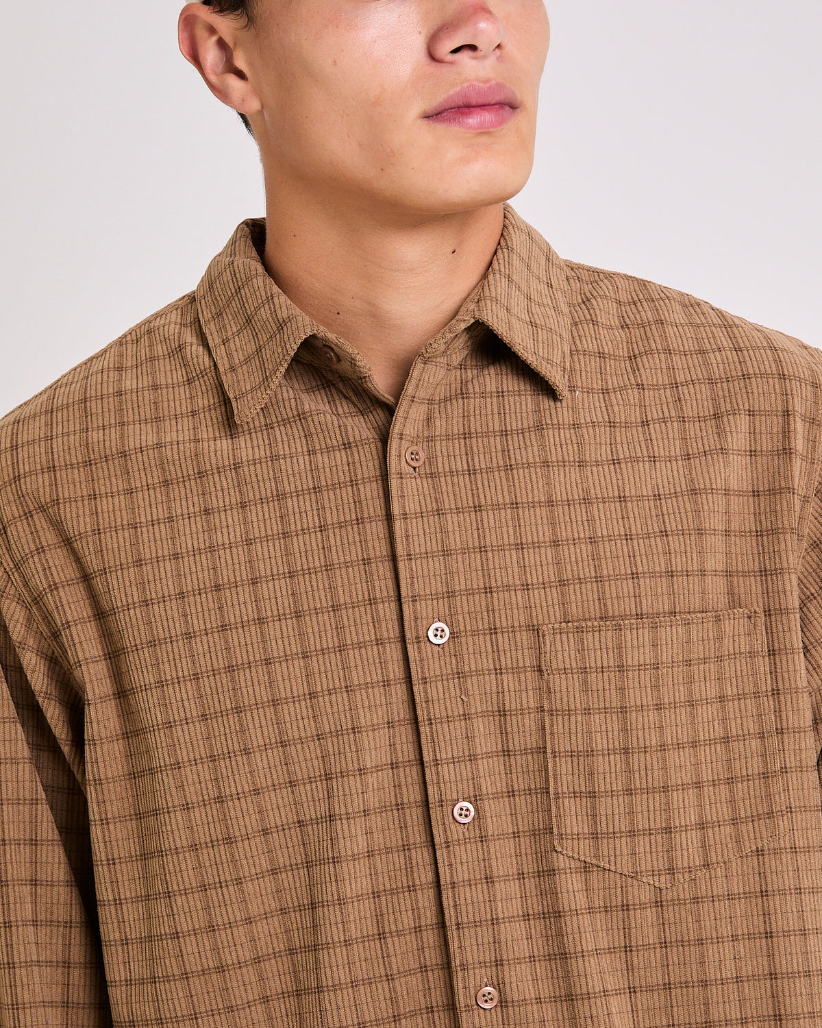 Murphy Check Cord Long Sleeve Shirt TAN