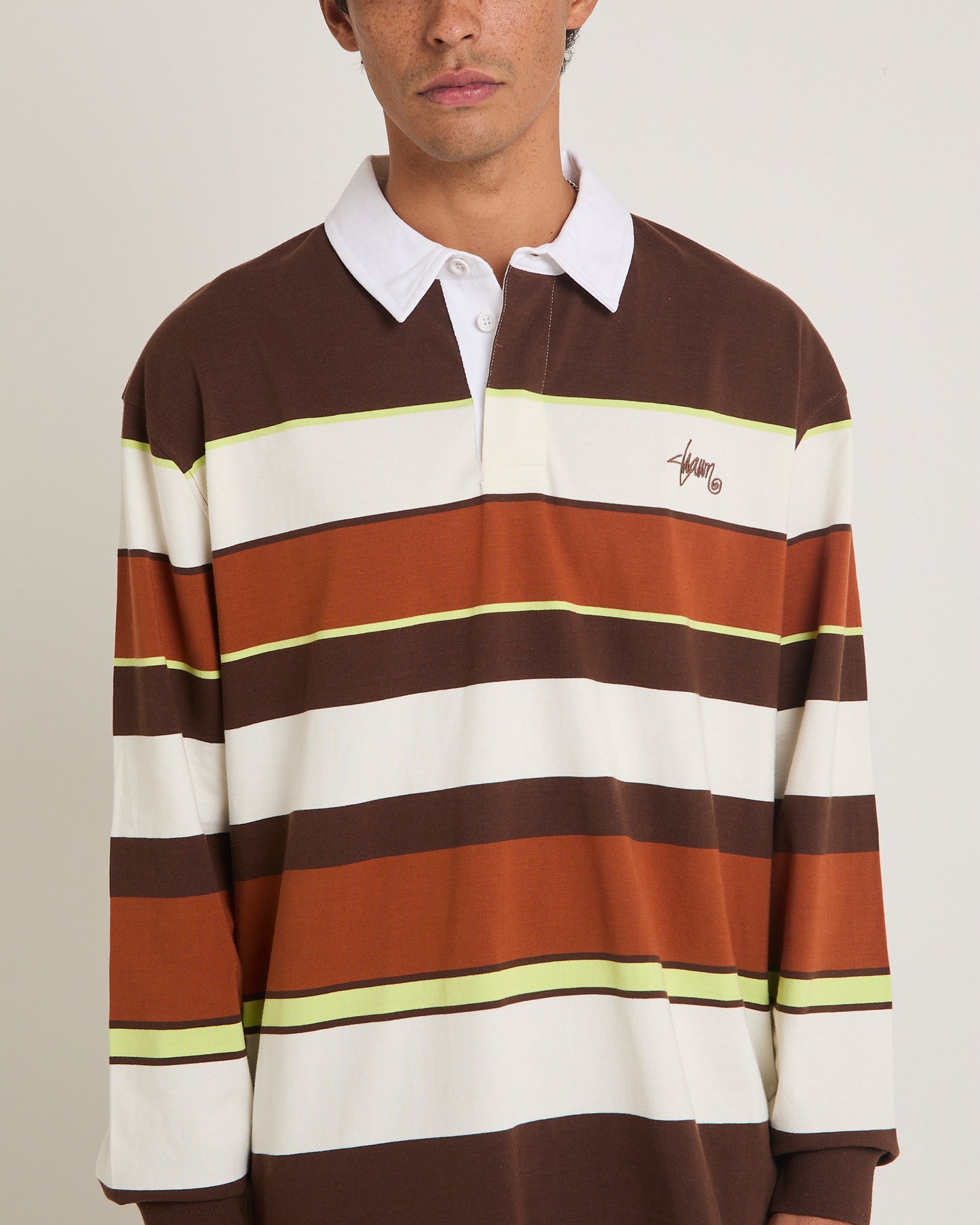 Variagated Stripe Rugby Long Sleeve Polo Shirt