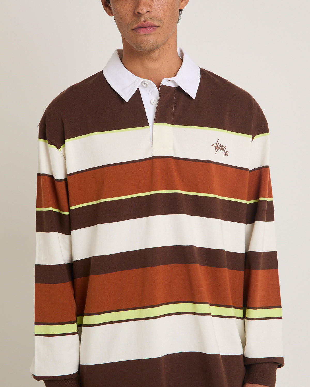 Variagated Stripe Rugby Long Sleeve Polo Shirt SPICE