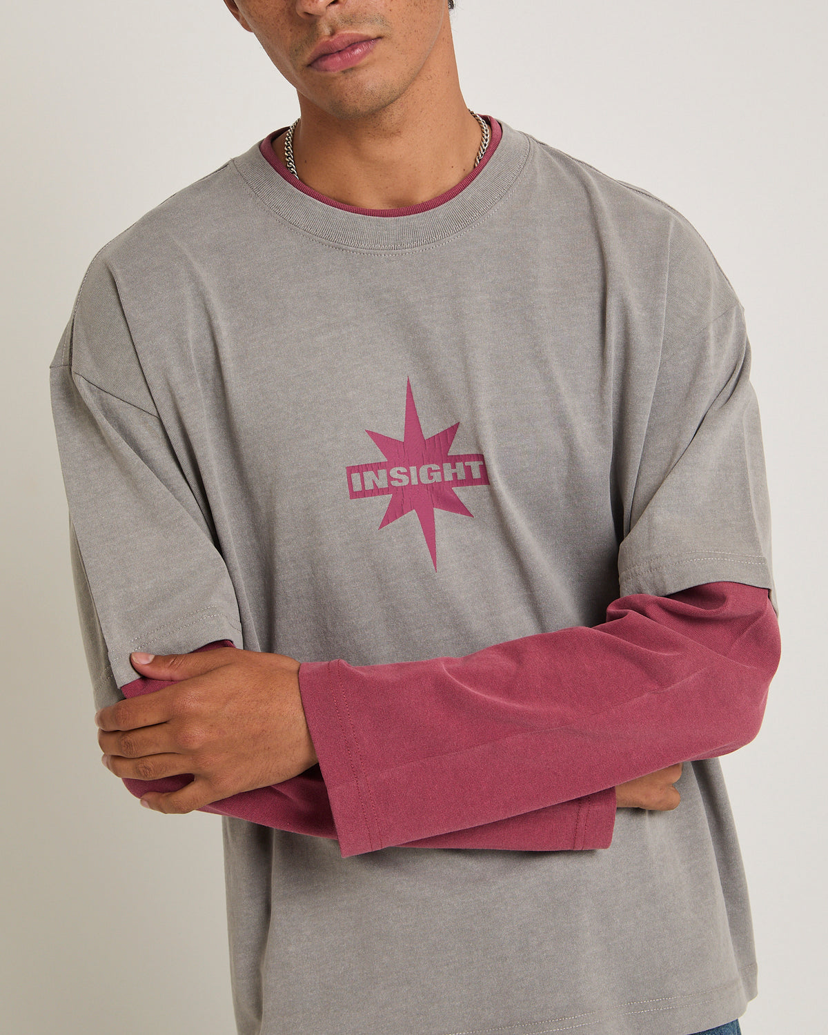 Orb Double Layer Long Sleeve T-Shirt GREY