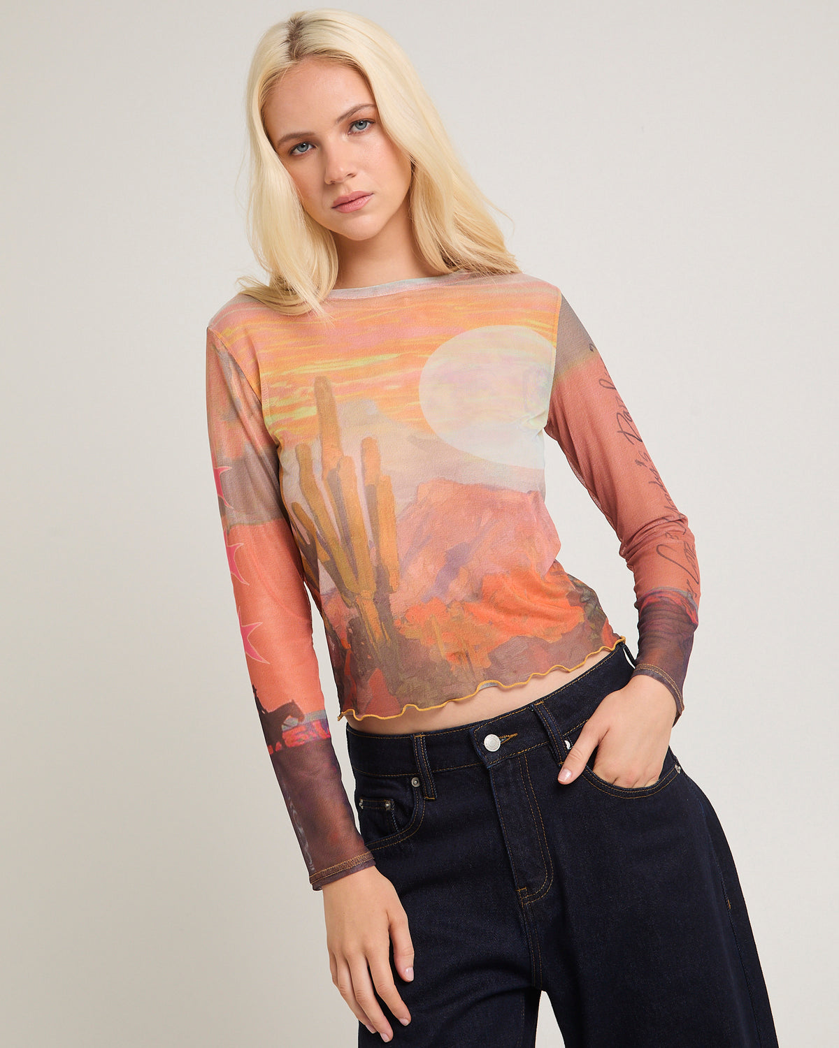 The Mesh Crop Long Sleeve Top NOBODY'S DARLIN
