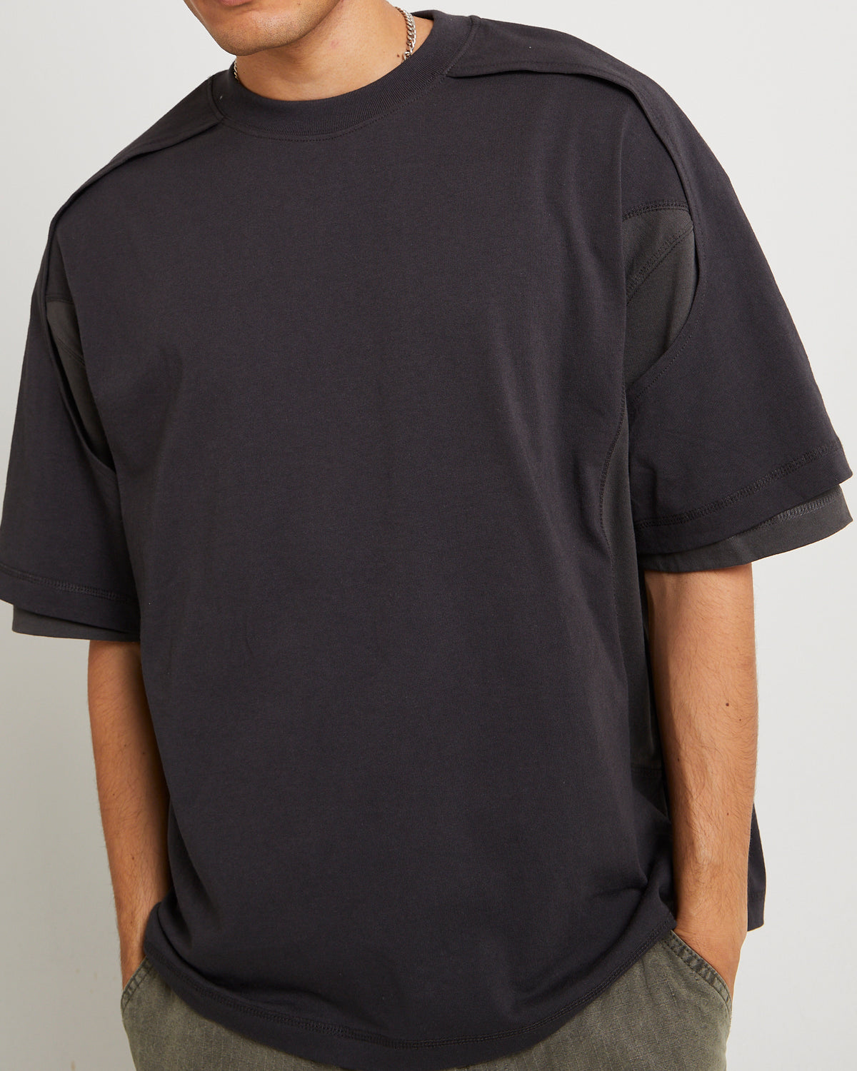 Workshop Double Layer Short Sleeve T-Shirt CHARCOAL