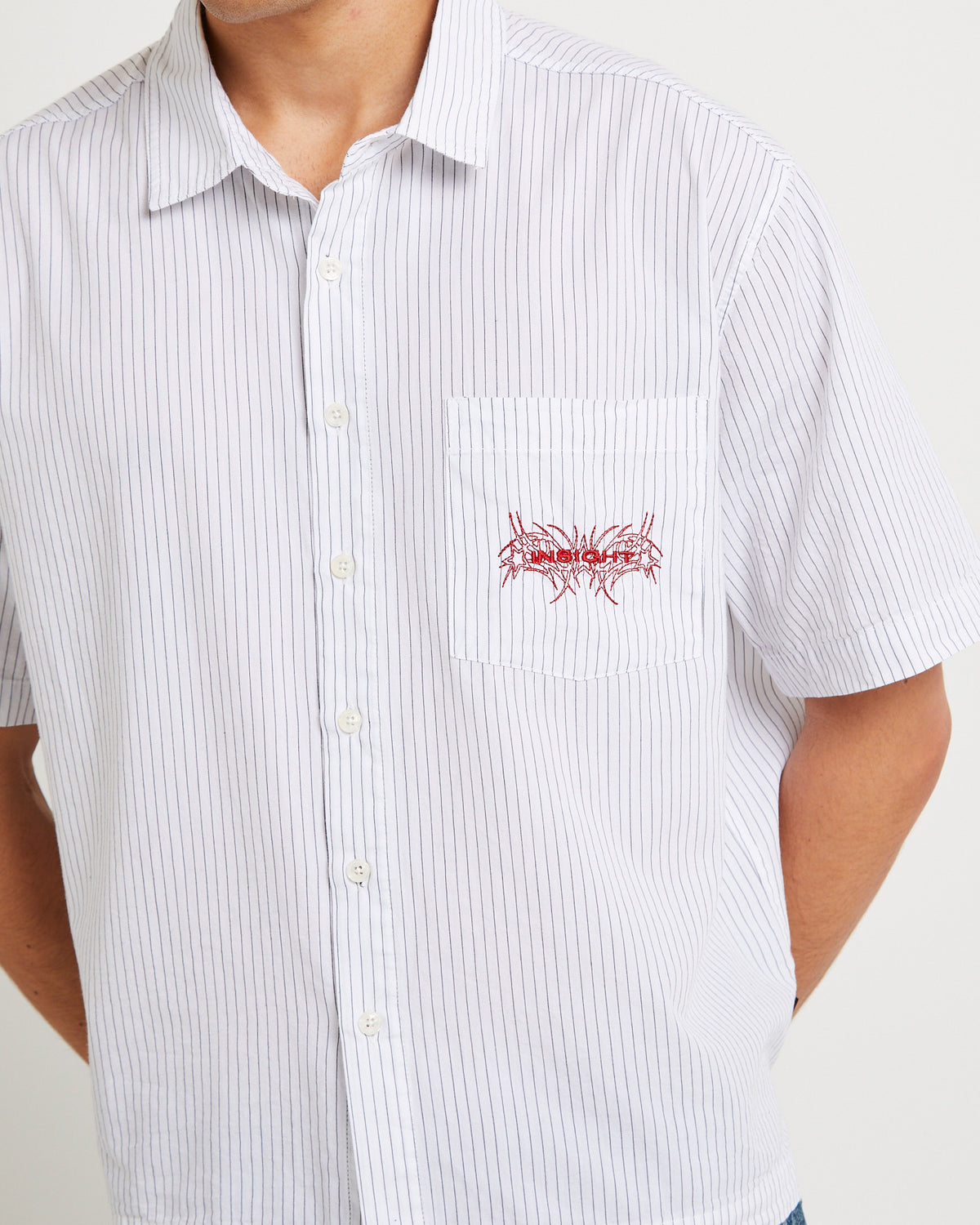Supply Pinstripe Short Sleeve Shirt WHITE
