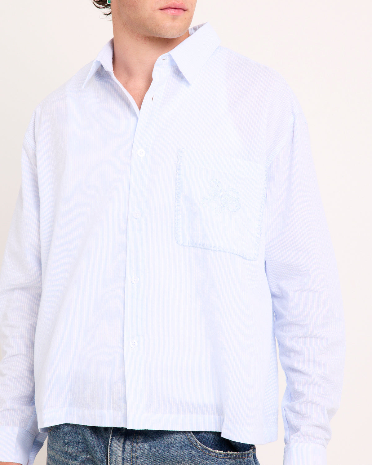 Cassa Long Sleeve Cropped Shirt BLUE