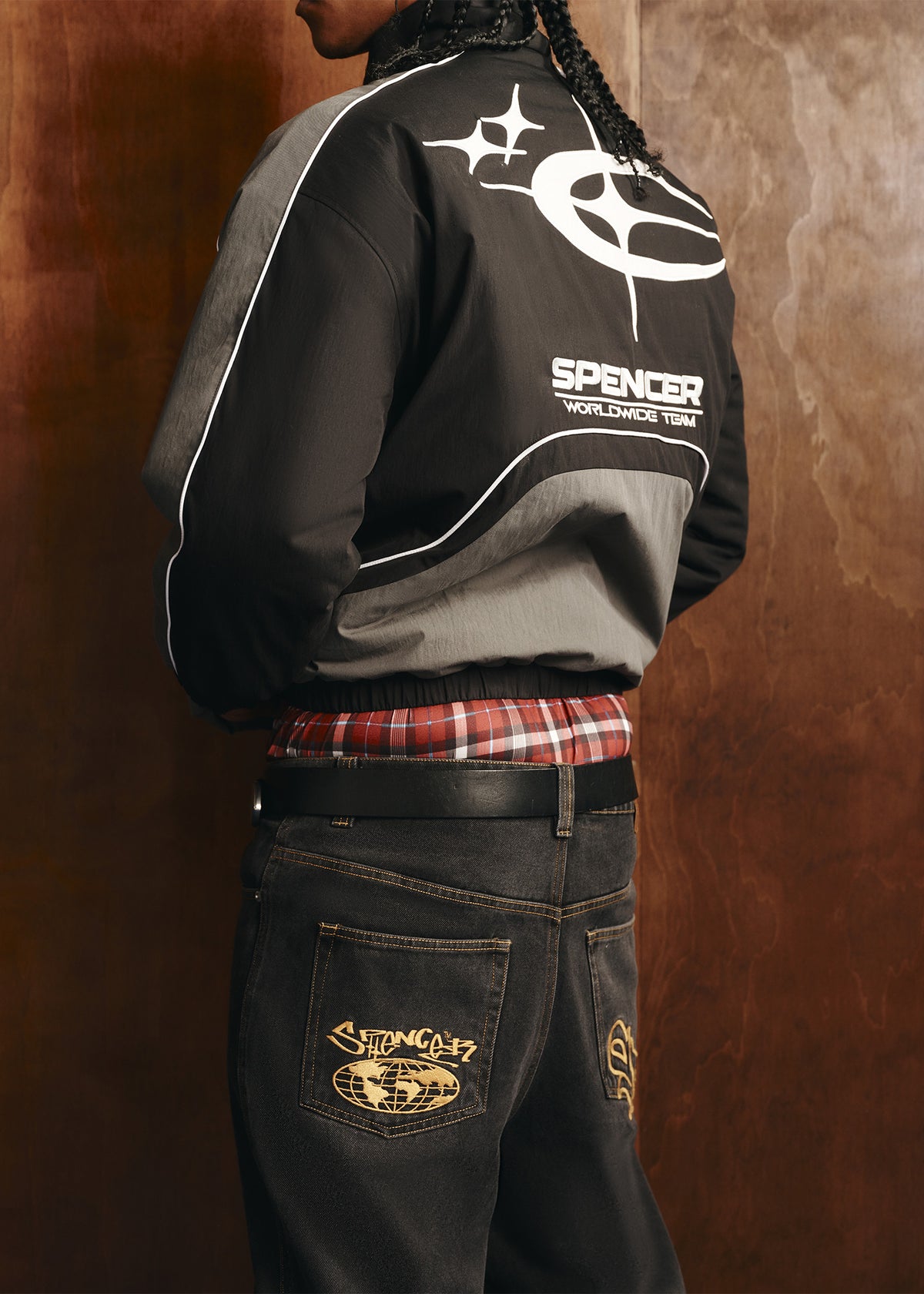 Sticker Wide Boy Denim Jeans WASHED BLACK