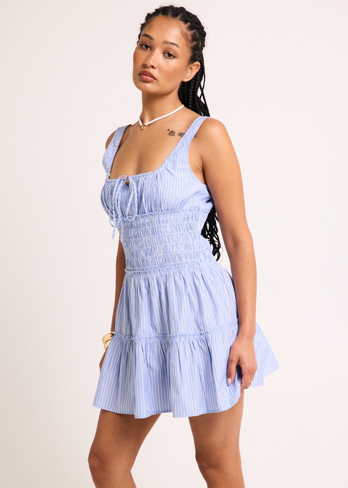 Isidora Shirred Mini Dress BLUE STRIPE