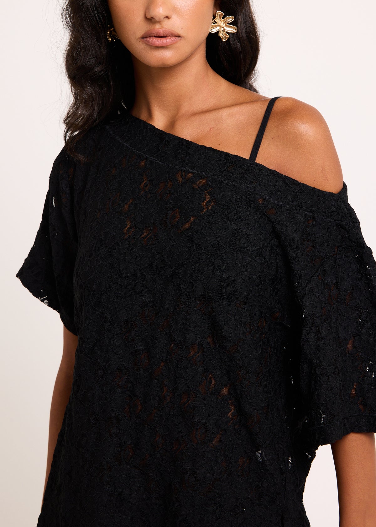 Louis Asymmetric Lace Top BLACK