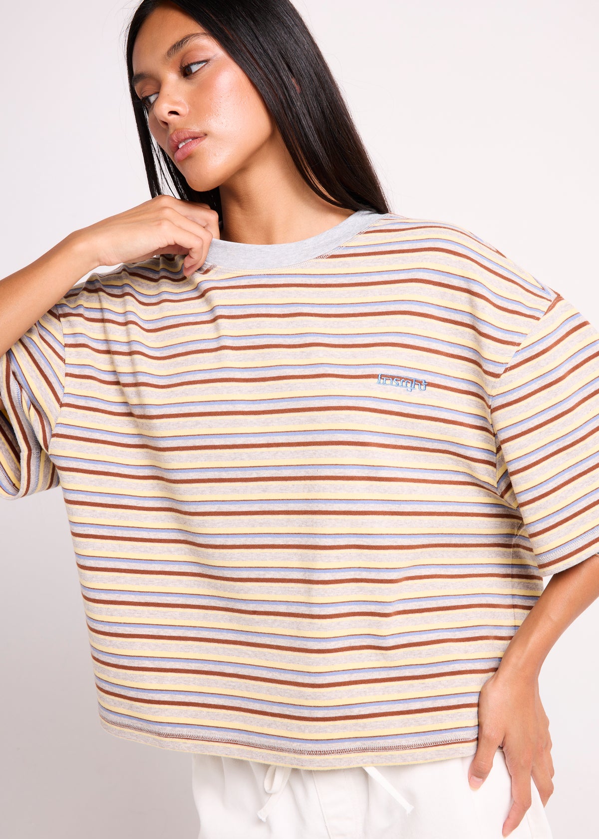Harlem Striped Boyfriend T-Shirt GREY/BLUE