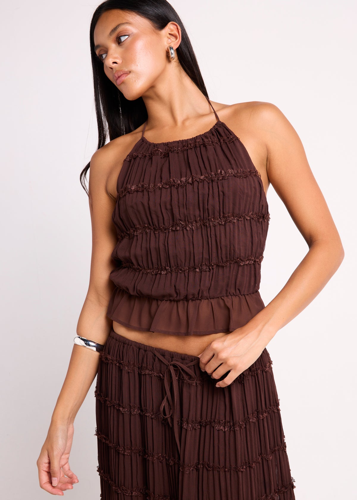 Alda Shirred Backless Top CHOCOLATE