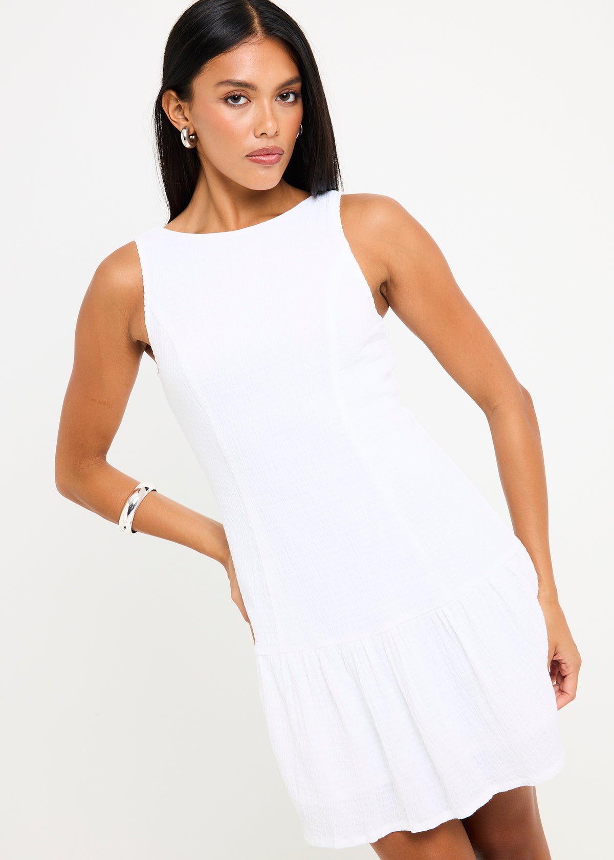 Focus June Seersucker Mini Dress WHITE