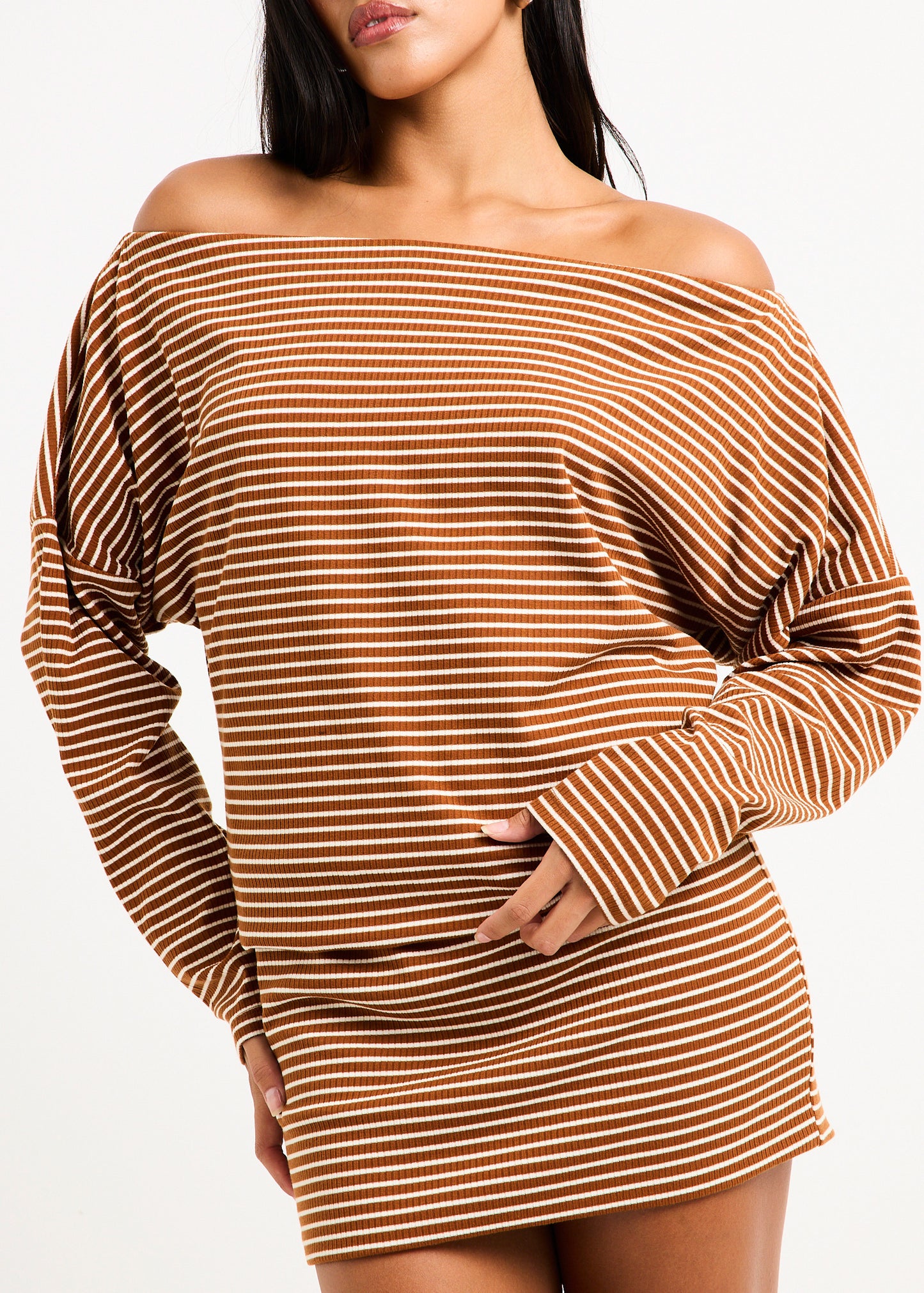 Dara Stripe Off Shoulder Mini Dress ASSORTED