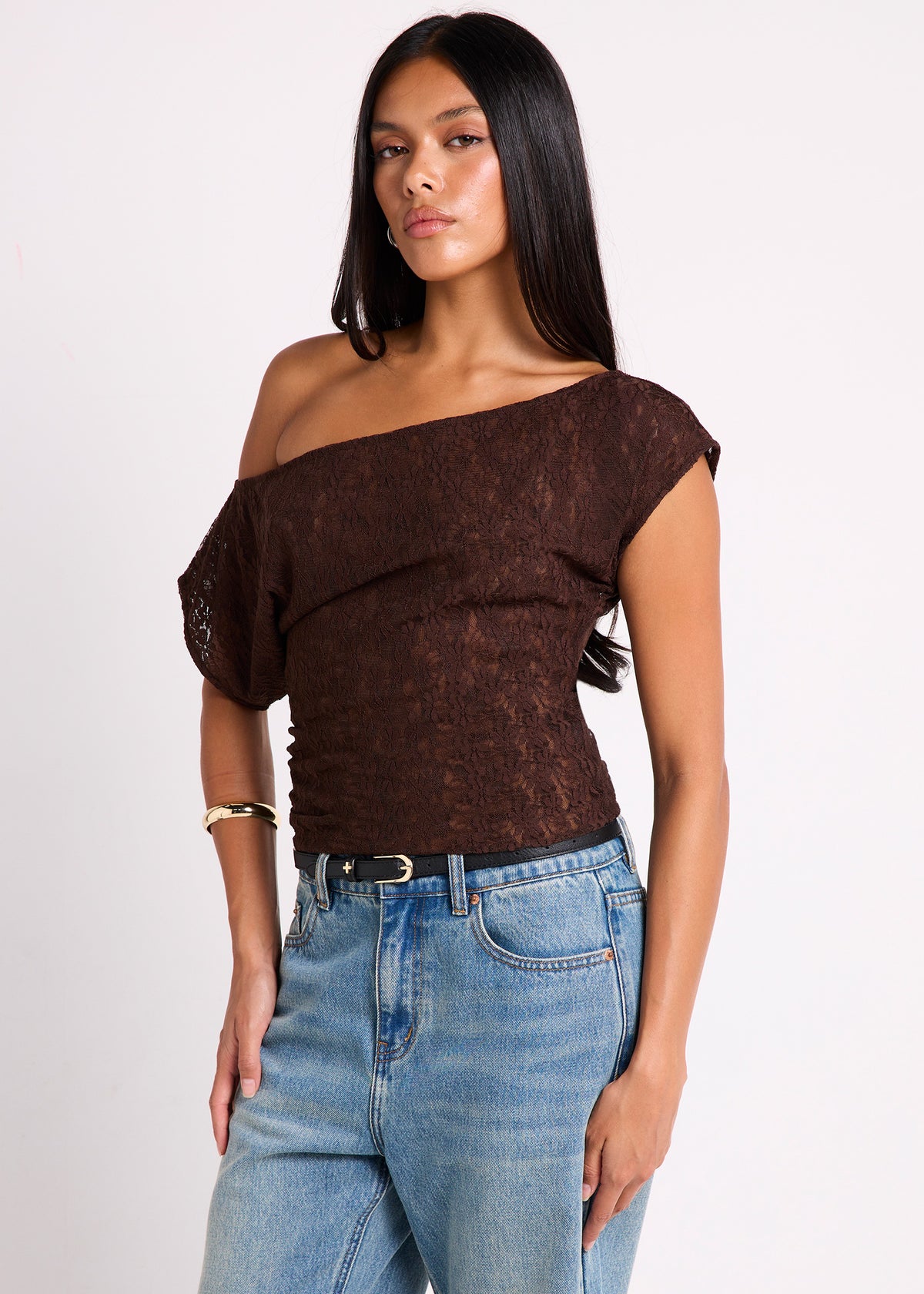 Natalie Lace Slouch Top CHOCOLATE