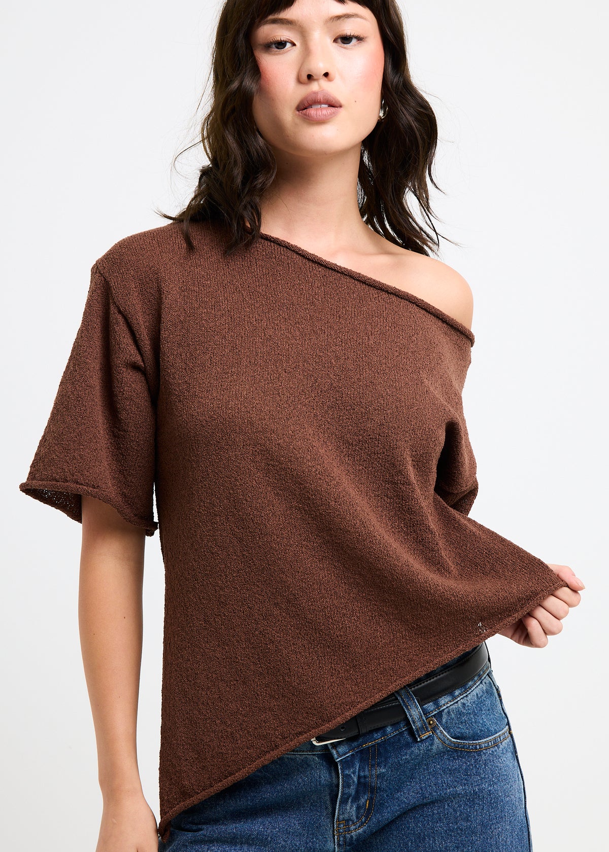 Asymmetric Knit Top CHOCOLATE