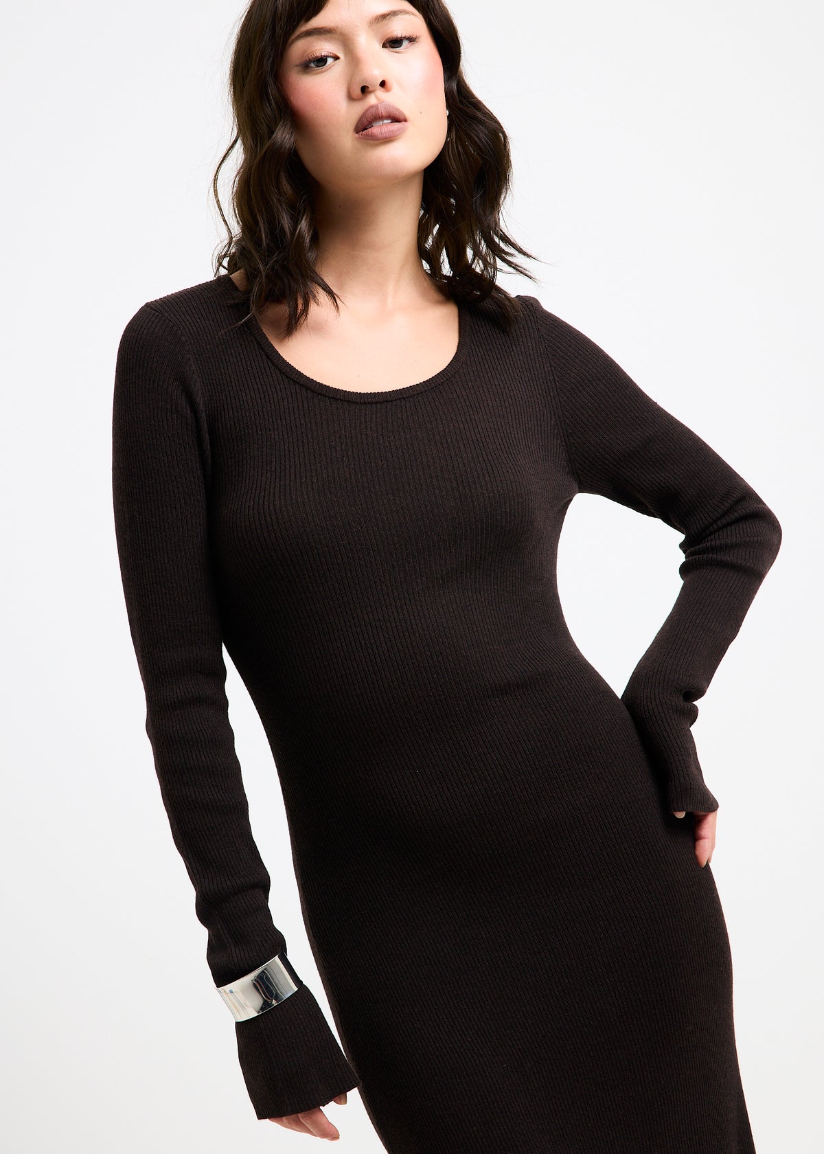 Virginia Long Sleeve Knit Maxi Dress BROWN