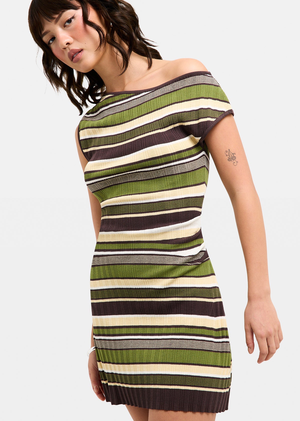 Alba Off Shoulder Mini Dress BROWN