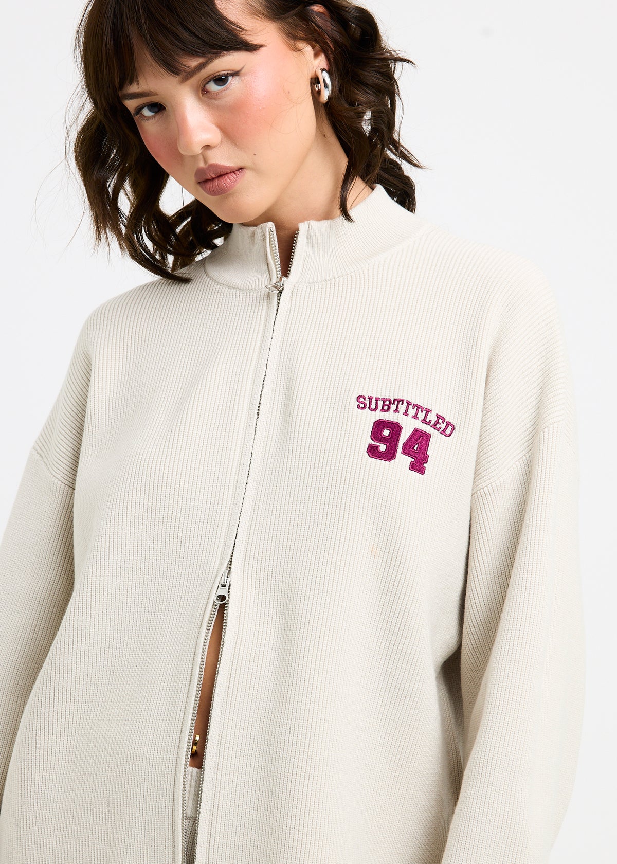 Agnes Rib Double Zip Through Jacket IVORY
